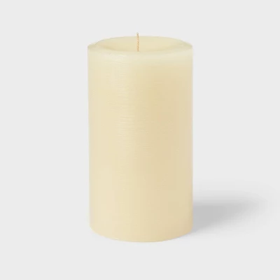 7" X 4" Unscented Pillar Candle Cream - Room Essentials™: Paraffin Wax, 120hr Burn Time, 1 Wick 2 7" X 4" Unscented Pillar Candle Cream - Room Essentials™: Paraffin Wax, 120hr Burn Time, 1 Wick - Image 2