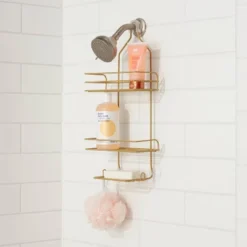 Metal Over The Shower Storage Brass - Room Essentials™: Bathroom Organizer, Gold Tone, 20" High, 10" Long
