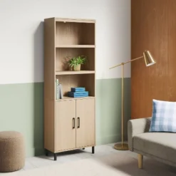 Room Essentials™ 25 Mixed Material Library Bookcase With Doors Natural Wood - Room Essentials™