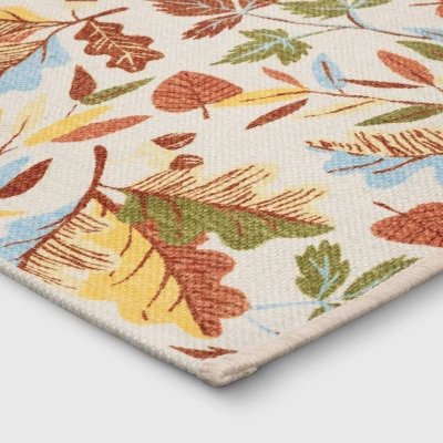 2'x3' Washable Leaf Harvest Scatter Woven Accent Rug Cream/Orange/Green - Room Essentials™ 2 2'x3' Washable Leaf Harvest Scatter Woven Accent Rug Cream/Orange/Green - Room Essentials™ - Image 2