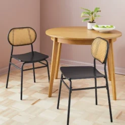 Set Of 2 Woven Back Metal Dining Chair Black - Room Essentials™