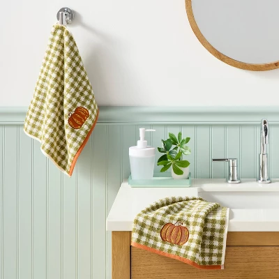 2pk Pumpkin Gingham Harvest Hand Towel Set Olive Green - Room Essentials™ 1 2pk Pumpkin Gingham Harvest Hand Towel Set Olive Green - Room Essentials™
