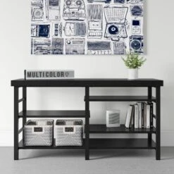 Adjustable Storage Dorm TV Stand For TVs Up To 50" Black Wood Grain Finish - Room Essentials™