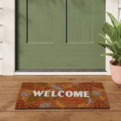 1'6"x2'6" 'Welcome' Leaves Coir Doormat White - Room Essentials™