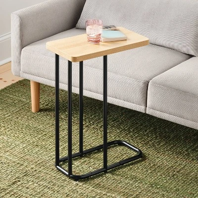Mixed Material Wood And Metal Rectangle Top C Table Natural Wood - Room Essentials™ 1 Mixed Material Wood And Metal Rectangle Top C Table Natural Wood - Room Essentials™