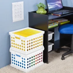 Storage Crate White - Room Essentials™: Portable Stackable Plastic Milk Crate With Built-In Handles, 30.6L Capacity
