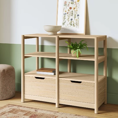 32" Scandi Small Bookcase With Storage Drawers Natural - Room Essentials™ 1 32" Scandi Small Bookcase With Storage Drawers Natural - Room Essentials™