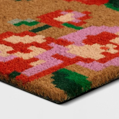 1'4"x2'4" Floral Coir Doormat Red/Pink - Room Essentials™ 2 1'4"x2'4" Floral Coir Doormat Red/Pink - Room Essentials™ - Image 2
