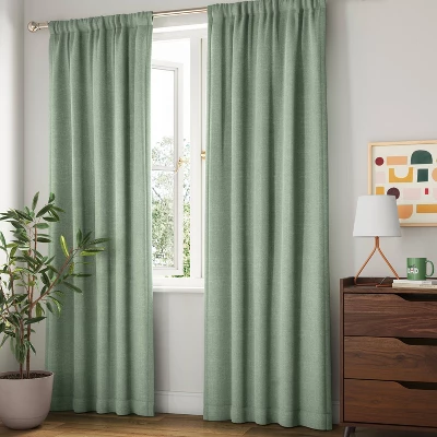 Room Darkening Heathered Thermal Window Curtain Panel Green - Room Essentials™ 1 Room Darkening Heathered Thermal Window Curtain Panel Green - Room Essentials™