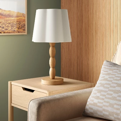 Turned Wood Table Lamp With Scalloped Shade - Room Essentials™ 2 Turned Wood Table Lamp With Scalloped Shade - Room Essentials™ - Image 2