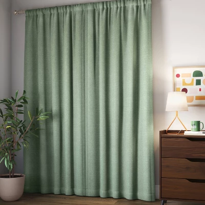 Room Darkening Heathered Thermal Window Curtain Panel Green - Room Essentials™ 2 Room Darkening Heathered Thermal Window Curtain Panel Green - Room Essentials™ - Image 2