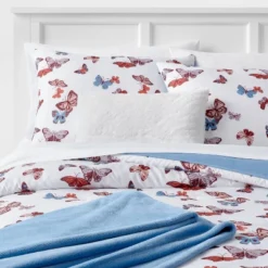 Butterfly Print Microfiber Decorative Bed Set With Throw Blue/Red/White - Room Essentials™ 13 Butterfly Print Microfiber Decorative Bed Set With Throw Blue/Red/White - Room Essentials™ -Room Essentials™ GUEST e00afba5 a714 4928 90f7 d5171afd96c9