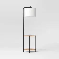 Floor Lamp With Table Natural Wood - Room Essentials™: ETL Listed, Linen Shade, Metal Body, 60" Height