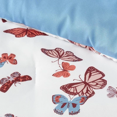 Butterfly Print Microfiber Decorative Bed Set With Throw Blue/Red/White - Room Essentials™ 3 Butterfly Print Microfiber Decorative Bed Set With Throw Blue/Red/White - Room Essentials™ - Image 3