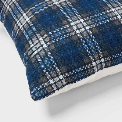 Decorative Throw Pillow Square Plaid Navy Blue - Room Essentials™ 3 Decorative Throw Pillow Square Plaid Navy Blue - Room Essentials™ - Image 3